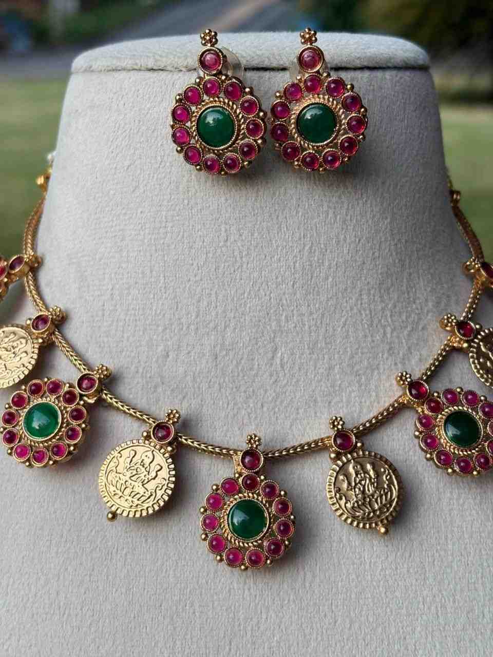 N0092 Traditional  Coin and Floral Design Necklace