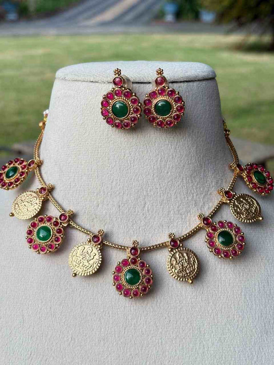 N0092 Traditional  Coin and Floral Design Necklace