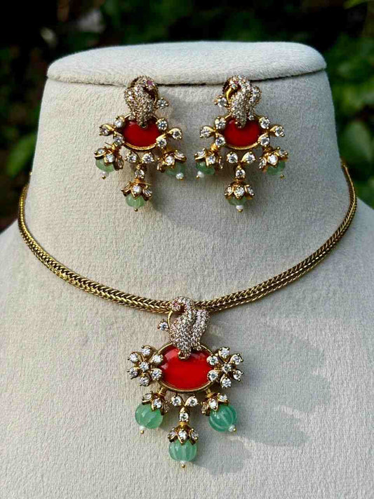 N0128 Coral stone Pumpkin Beads Necklace