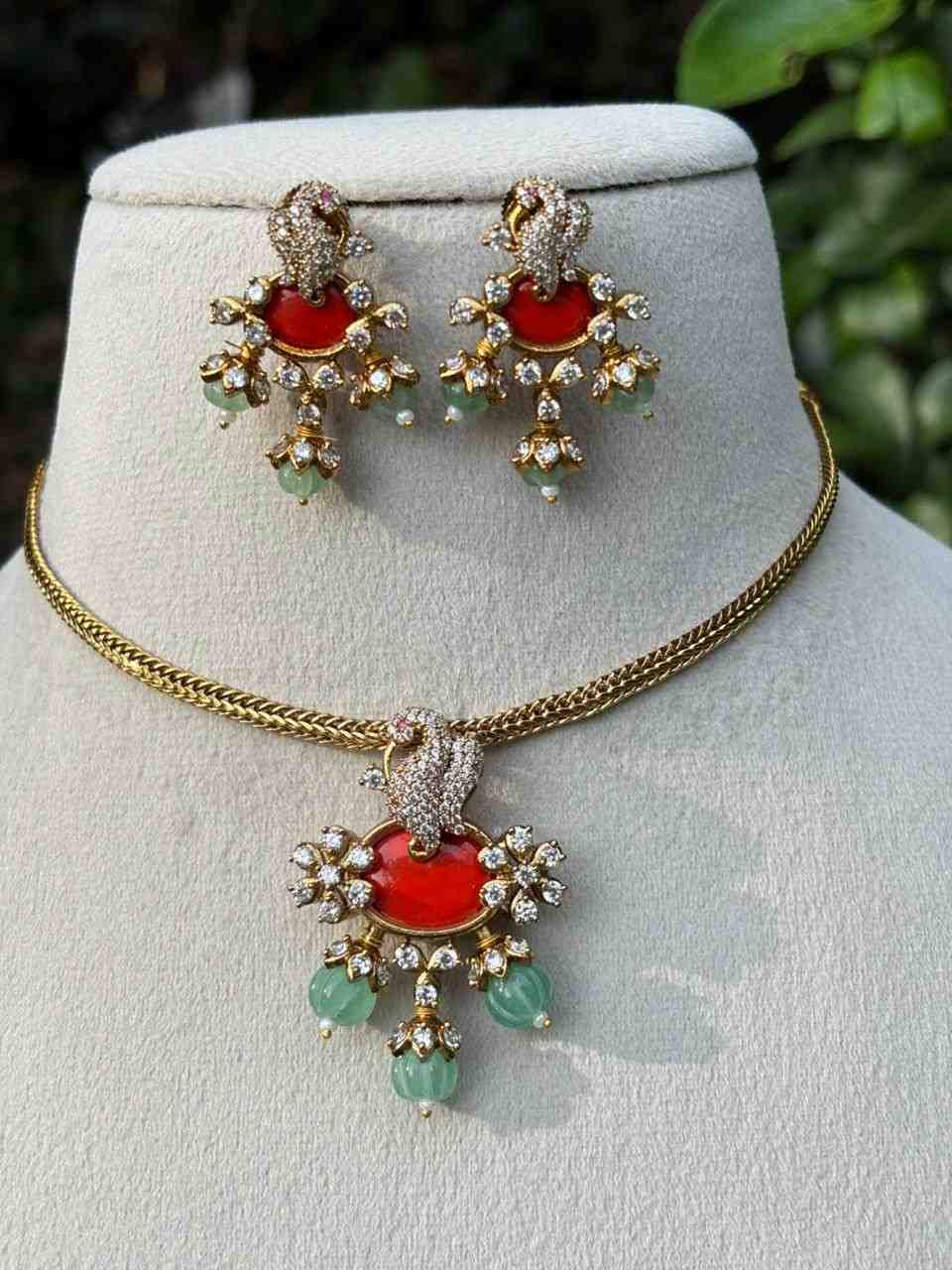 N0128 Coral stone Pumpkin Beads Necklace