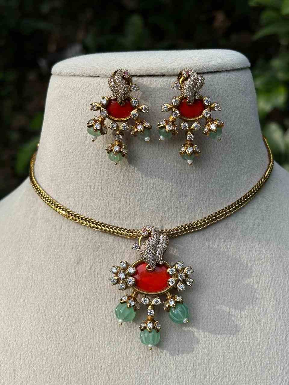 N0128 Coral stone Pumpkin Beads Necklace