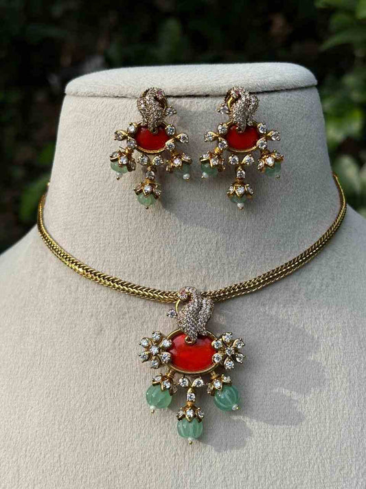 N0128 Coral stone Pumpkin Beads Necklace