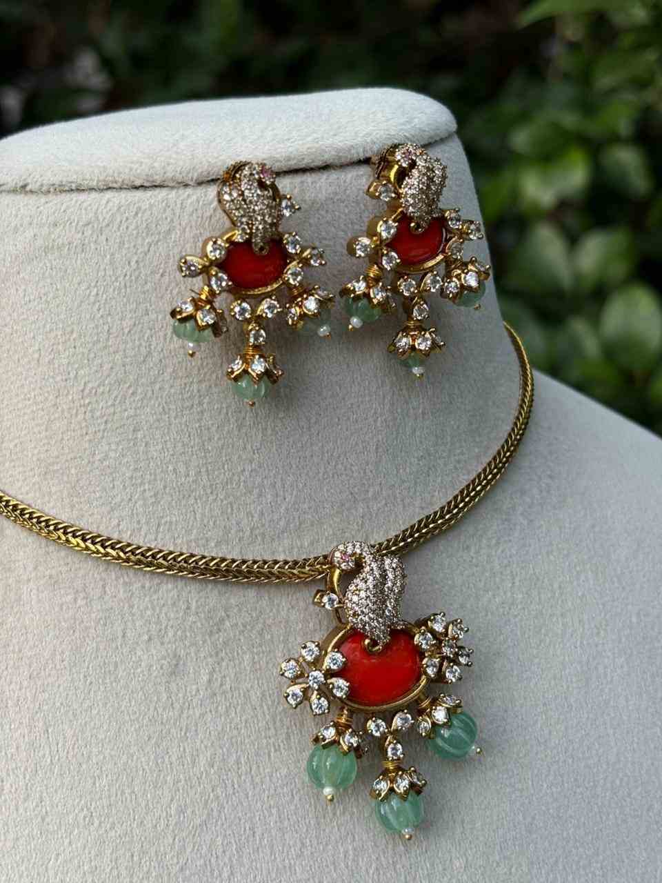 N0128 Coral stone Pumpkin Beads Necklace