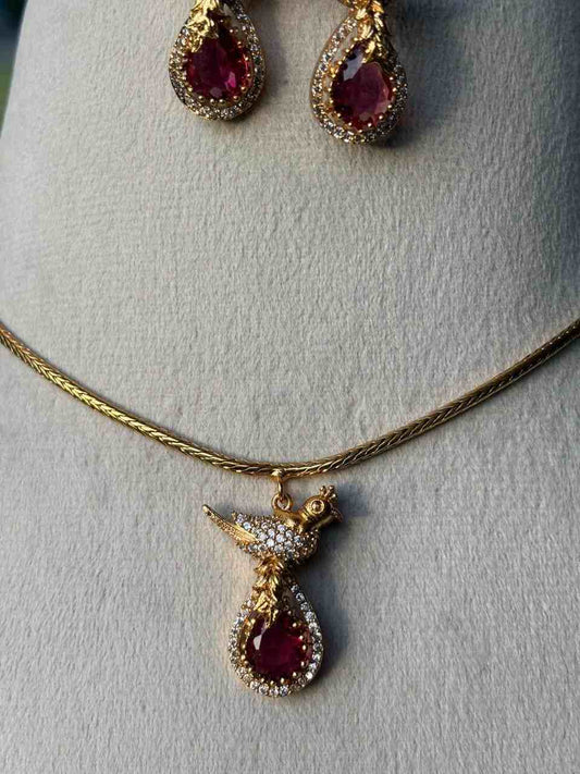 N0071 Ruby Red Stone Necklace Adult/Kids