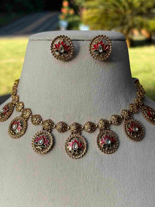 N0055 Lotus Antique Finish Necklace