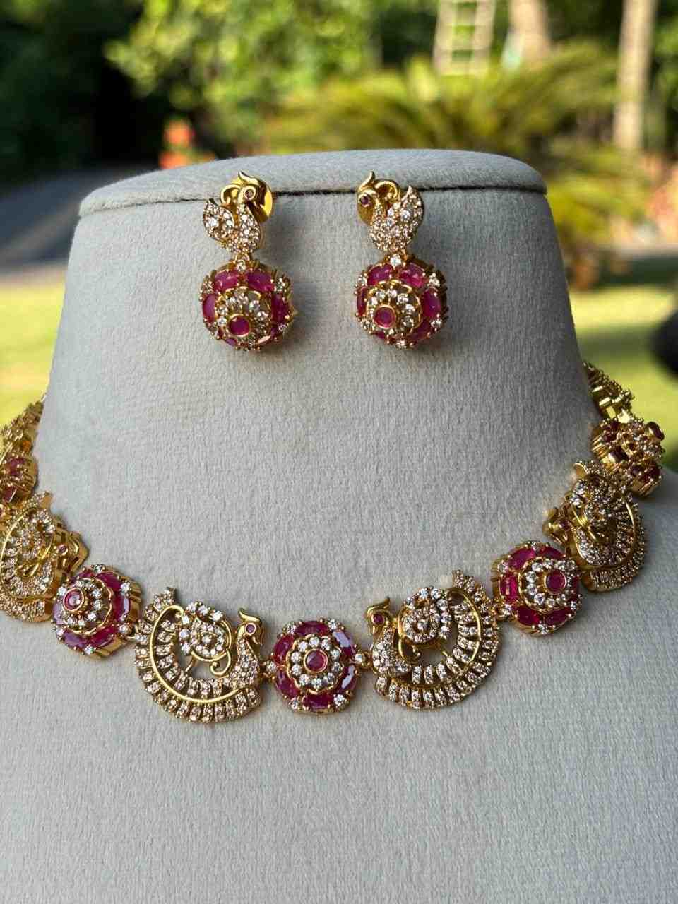 N0042 White stone Ruby Peacock Necklace