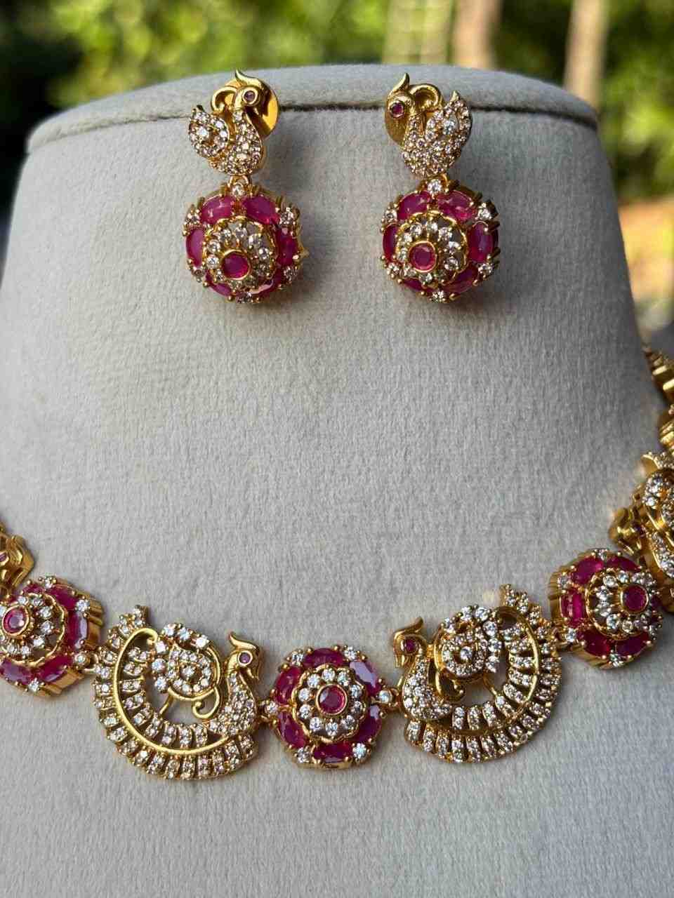 N0042 White stone Ruby Peacock Necklace
