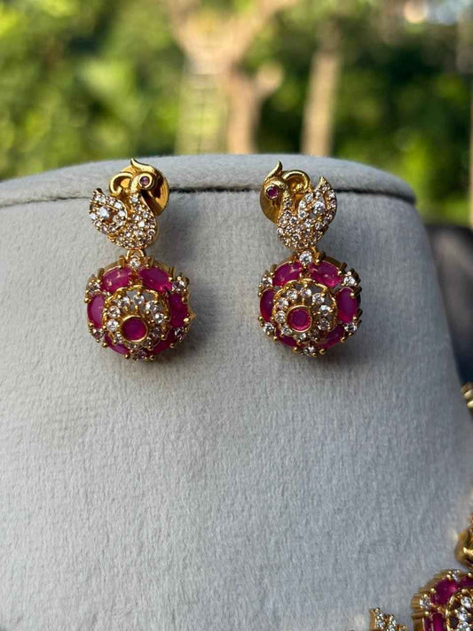 N0042 White stone Ruby Peacock Necklace