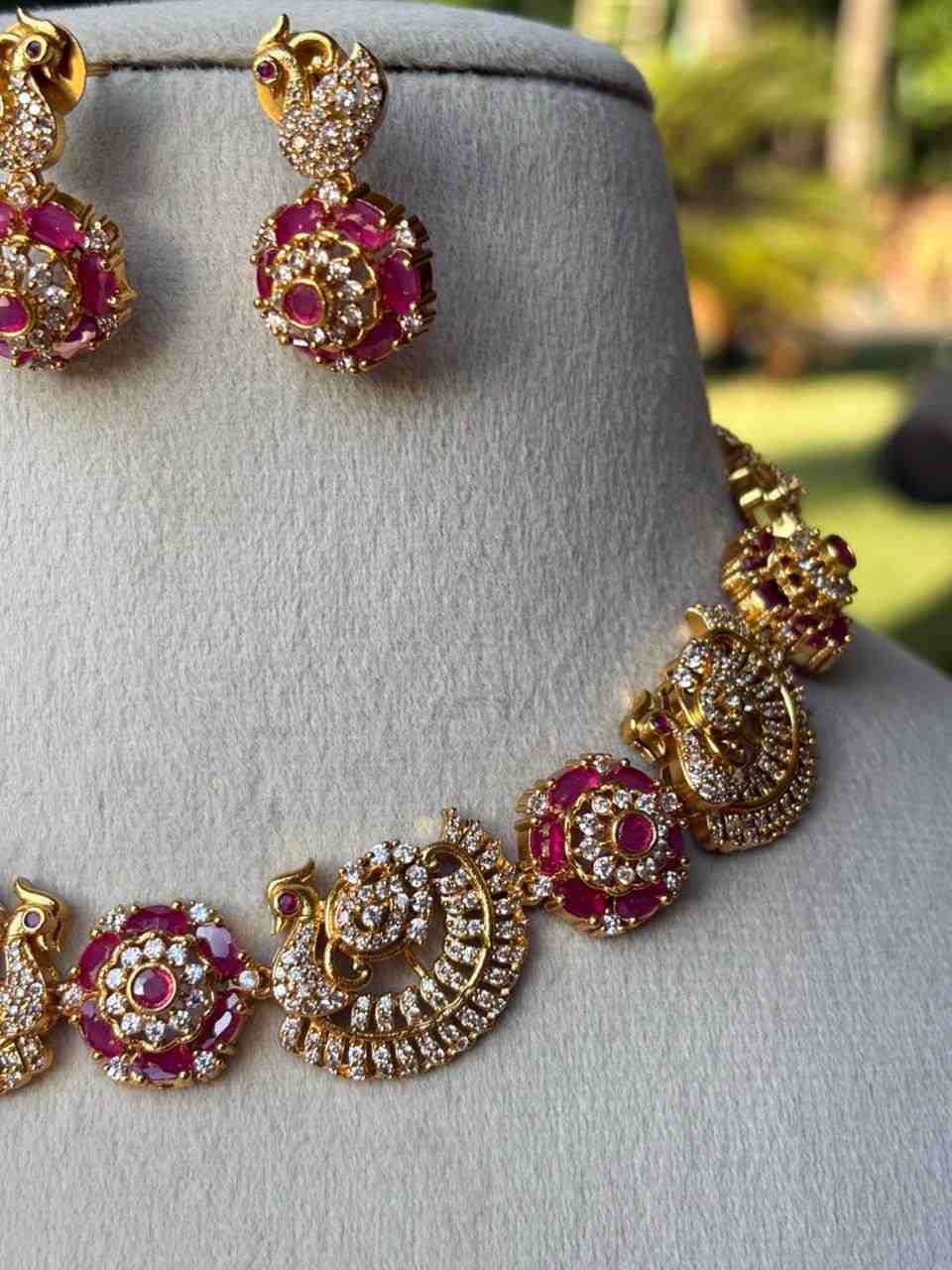 N0042 White stone Ruby Peacock Necklace