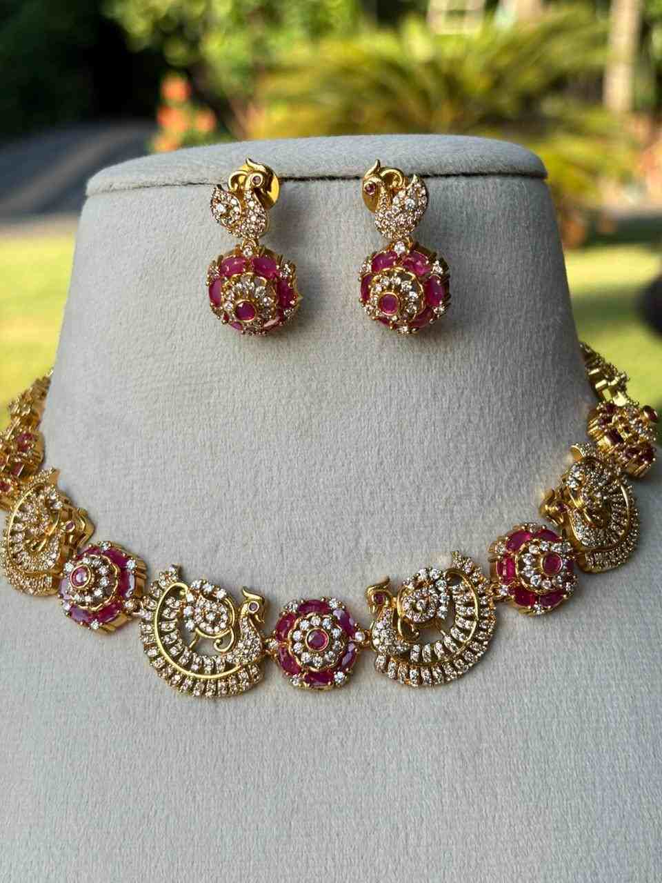 N0042 White stone Ruby Peacock Necklace