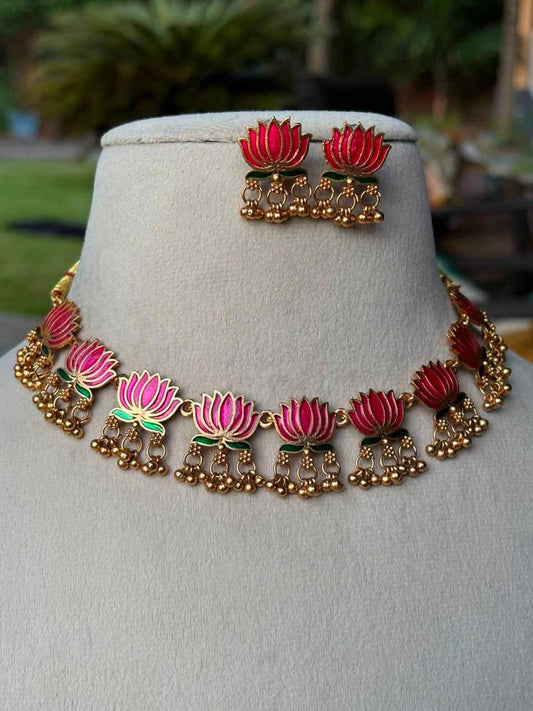 Lotus Enamel Necklace N0087