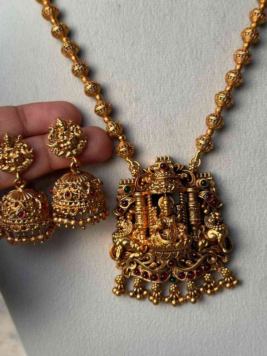 H0046 Middle Length Chettinad Haram Matte Finish Lakshmi Pendent