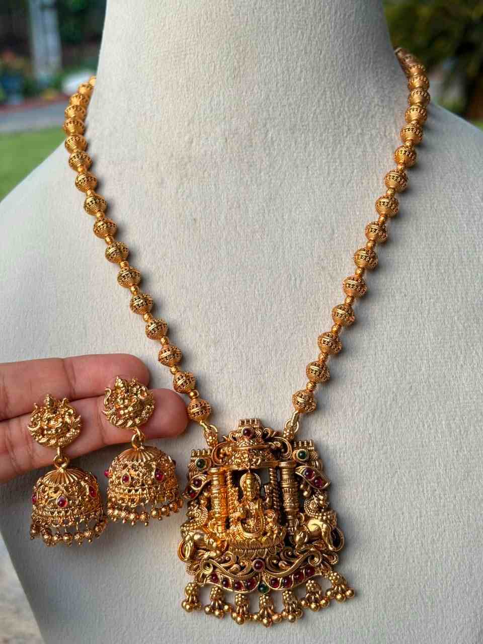 H0046 Middle Length Chettinad Haram Matte Finish Lakshmi Pendent