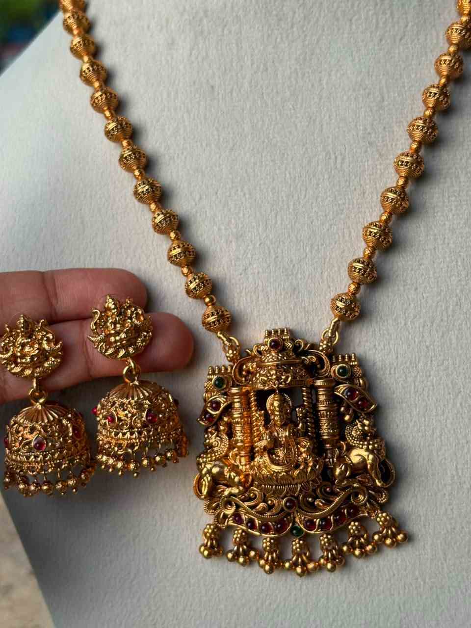 H0046 Middle Length Chettinad Haram Matte Finish Lakshmi Pendent