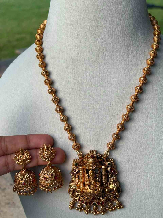 H0046 Middle Length Chettinad Haram Matte Finish Lakshmi Pendent
