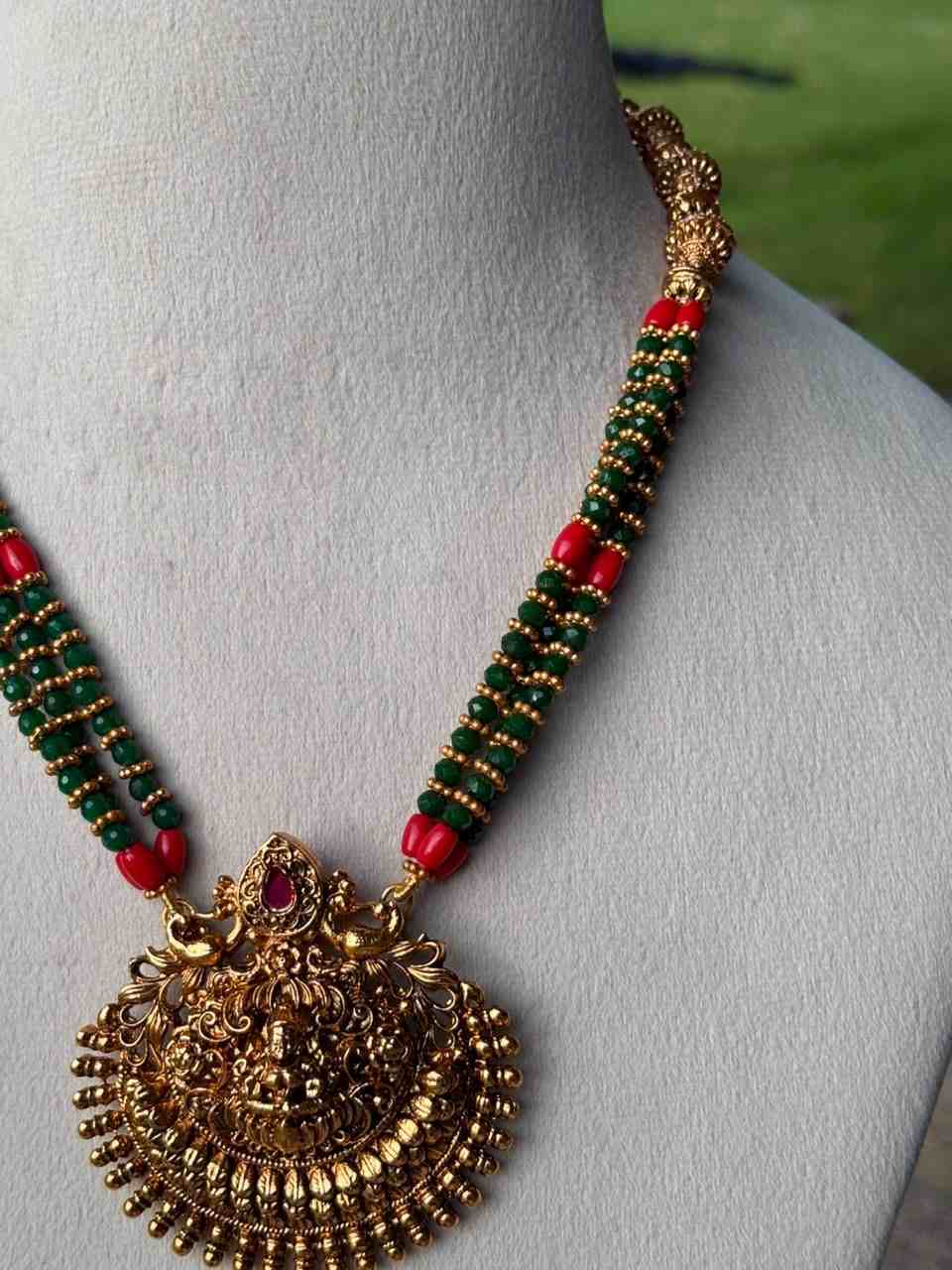 H0047 Middle Length Green & Coral bead Haram Matte Finish