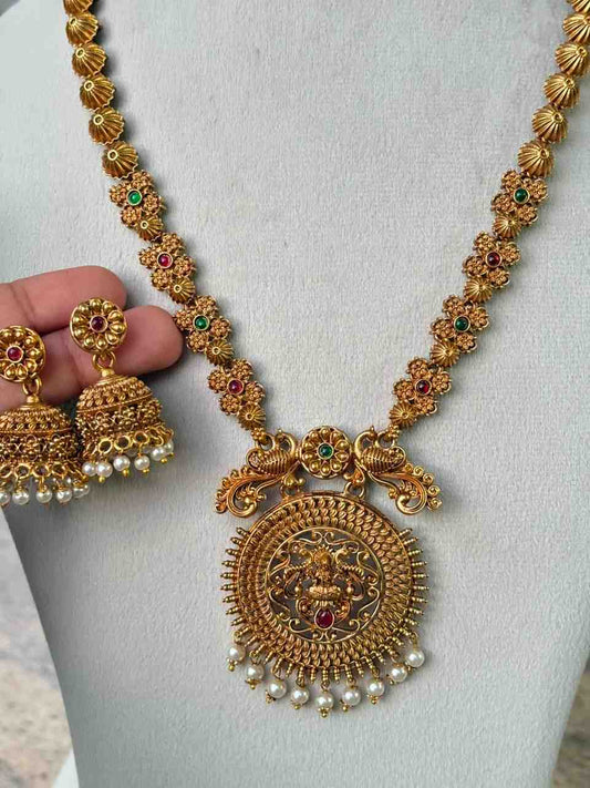 H0070  Long Lakshmi haram with earrings