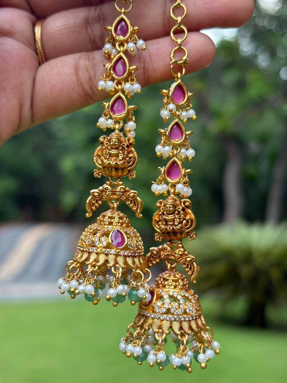 J0065 Lakshmi Jhumka with attached Mattal