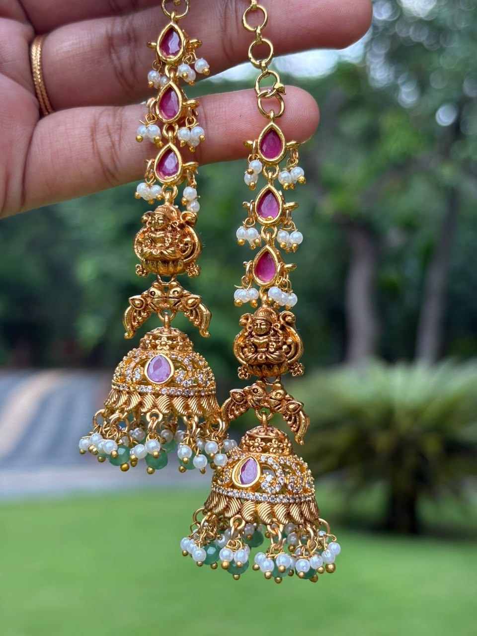 J0065 Lakshmi Jhumka with attached Mattal