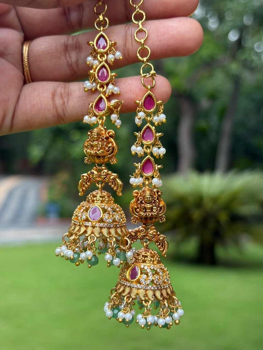 J0065 Lakshmi Jhumka with attached Mattal