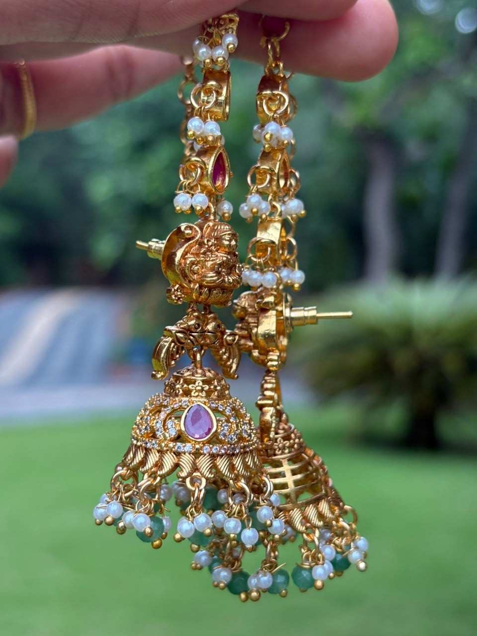J0065 Lakshmi Jhumka with attached Mattal