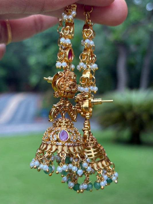 J0065 Lakshmi Jhumka with attached Mattal