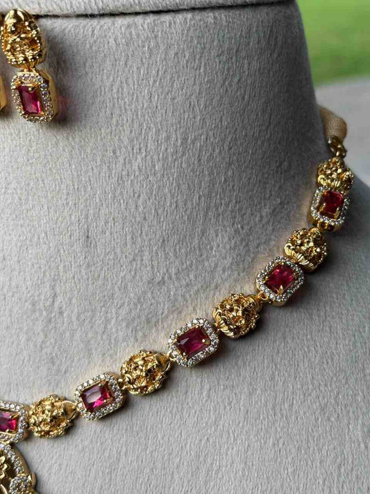 N0207 Red Stone Lakshmi Necklace