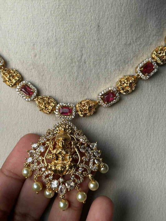 N0207 Red Stone Lakshmi Necklace