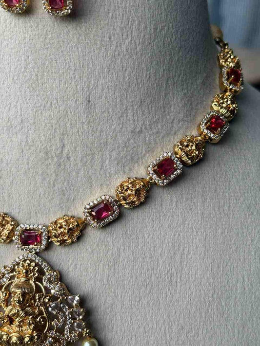 N0207 Red Stone Lakshmi Necklace