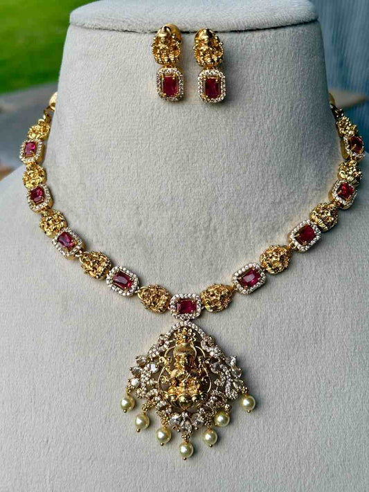N0207 Red Stone Lakshmi Necklace