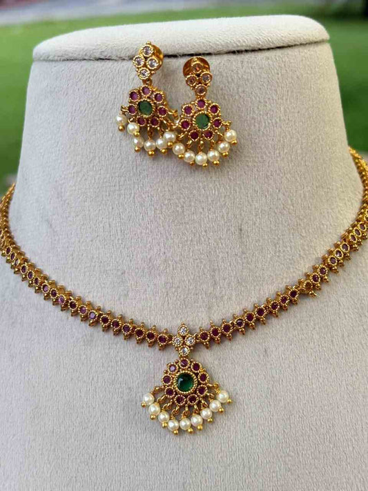 N0201 Nithya Menen inspired kemp Stone Attigai Necklace