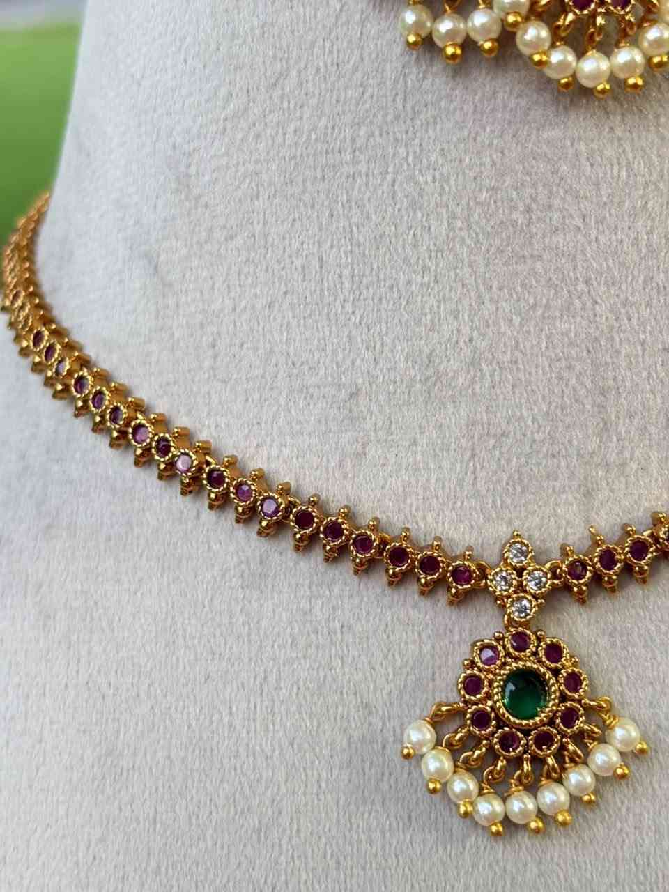 N0201 Nithya Menen inspired kemp Stone Attigai Necklace