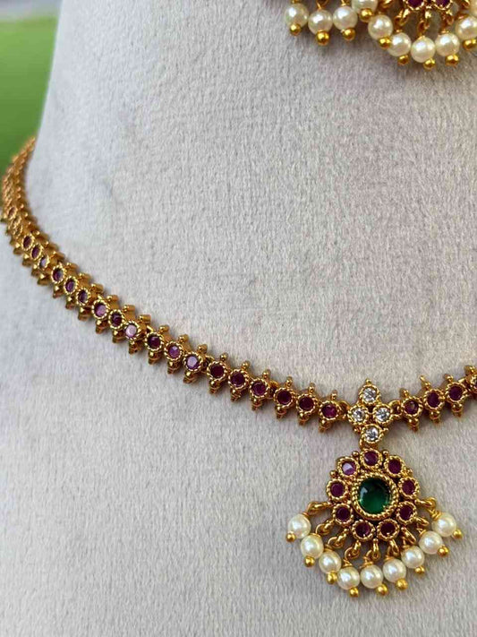 N0201 Nithya Menen inspired kemp Stone Attigai Necklace