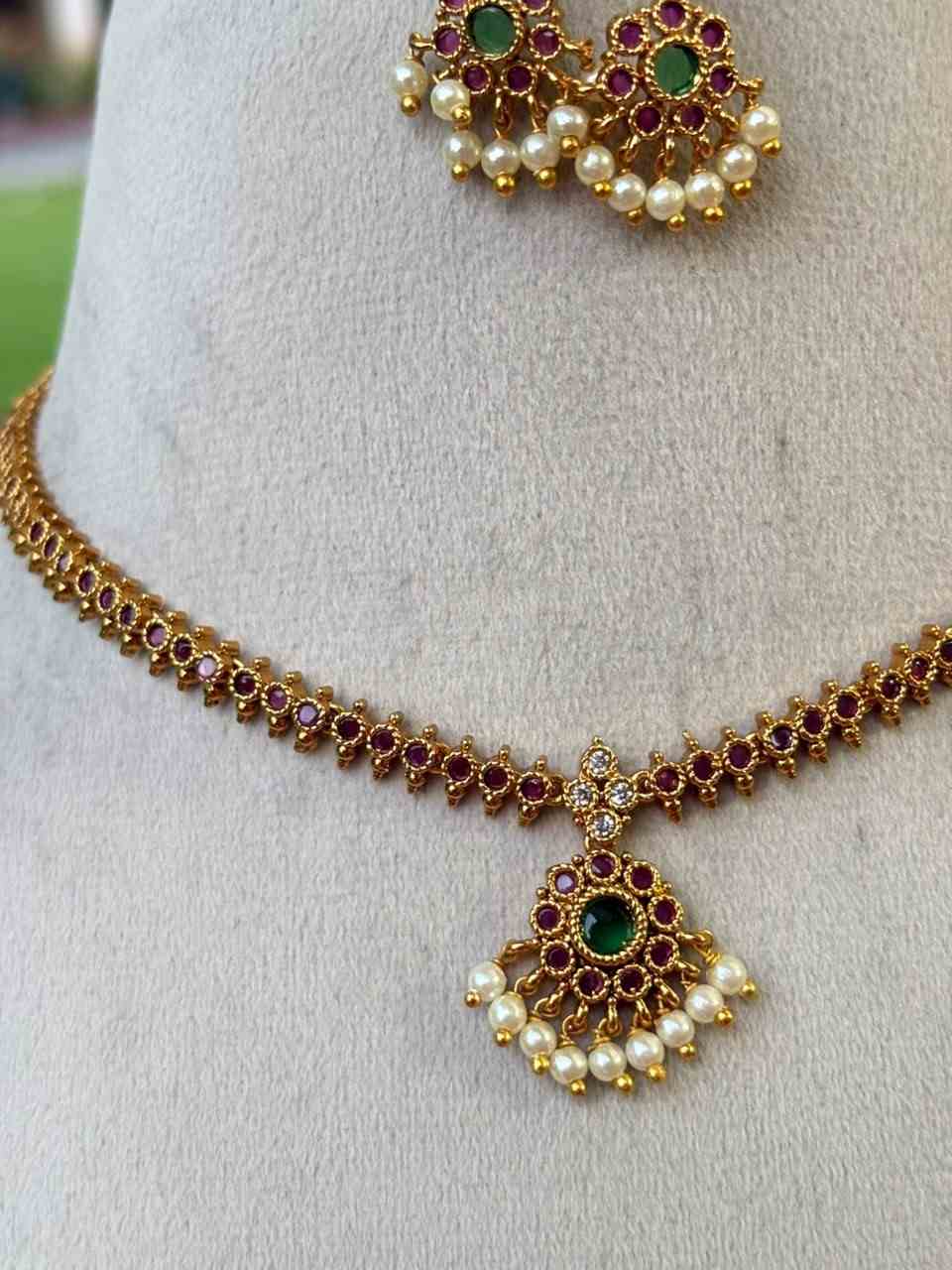 N0201 Nithya Menen inspired kemp Stone Attigai Necklace