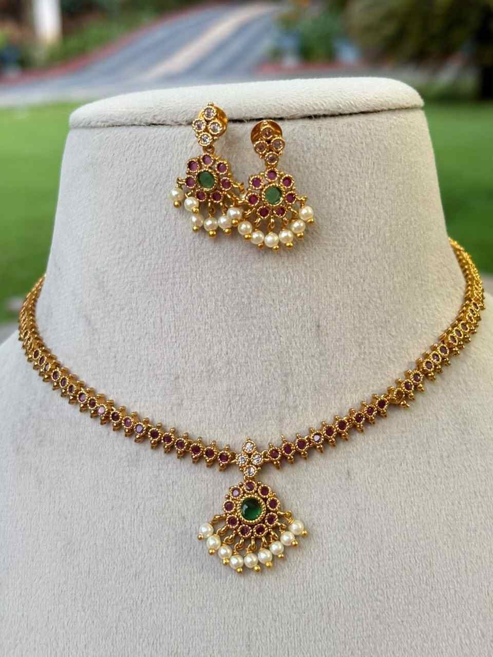 N0201 Nithya Menen inspired kemp Stone Attigai Necklace