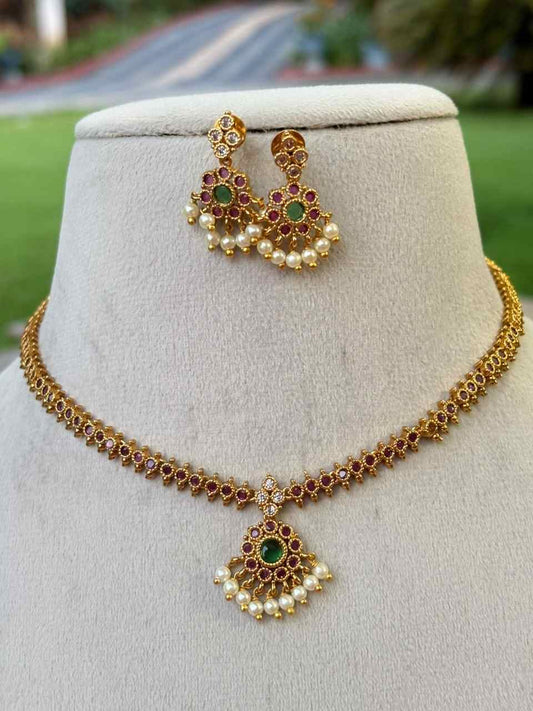 N0201 Nithya Menen inspired kemp Stone Attigai Necklace