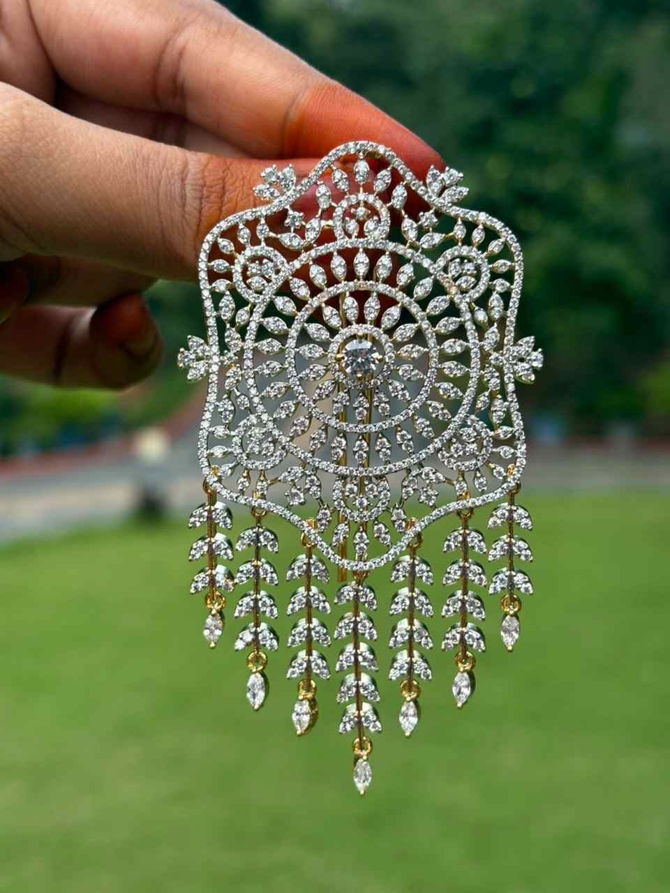 HA059 AD Stone Rhodium Finish Diamond Hair Jewel