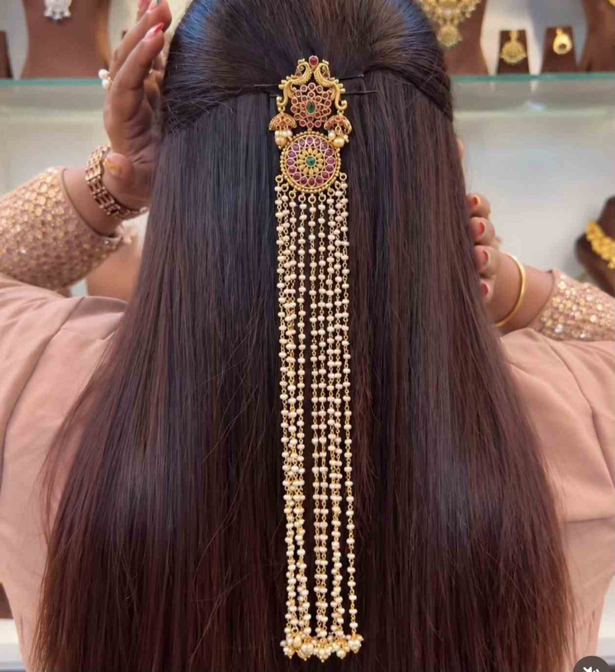 HA009 Premium Quality Hair Accessories with Hamging Long Pearl Chains