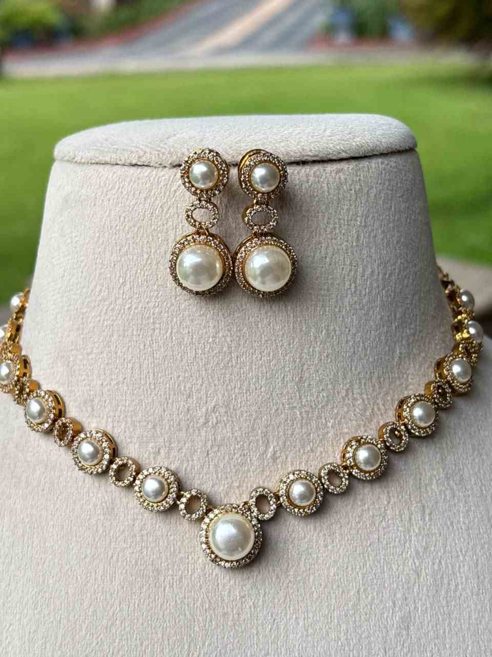 N0198Pearl Ad Stone Necklace