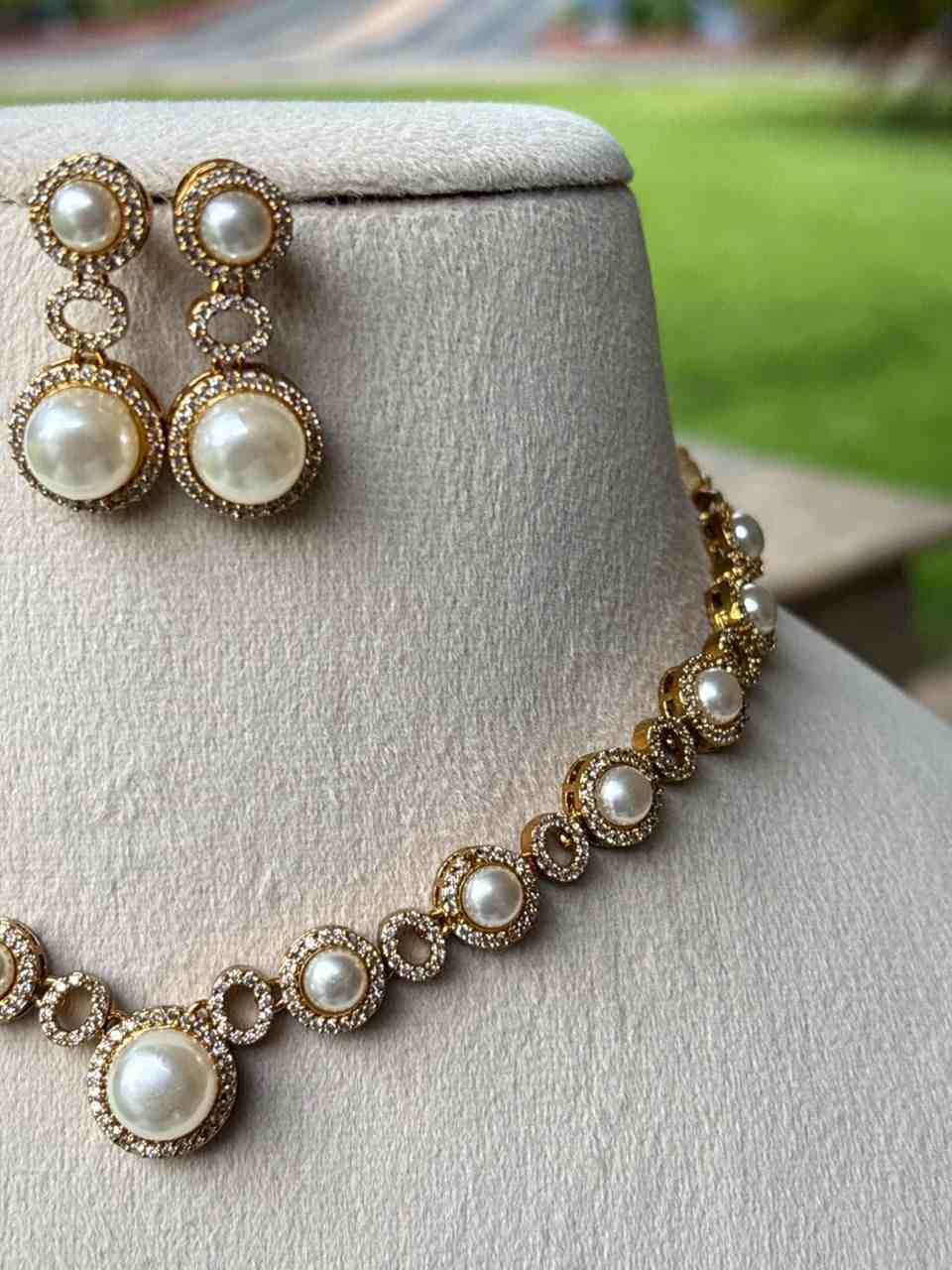 N0198Pearl Ad Stone Necklace