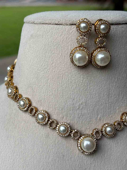 N0198Pearl Ad Stone Necklace