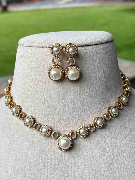 N0198Pearl Ad Stone Necklace