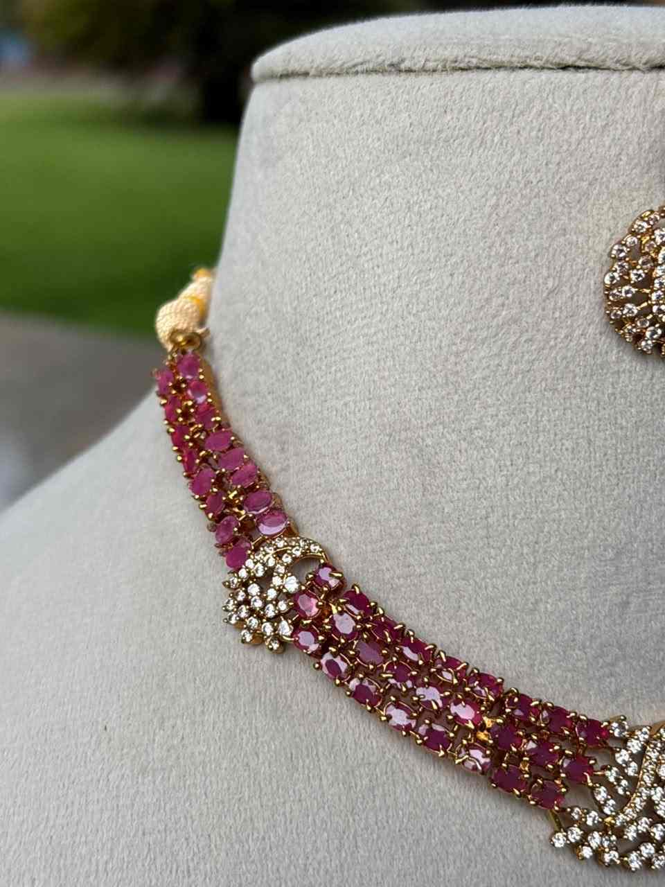 N0103  Hasli type Ruby & White Stone necklace