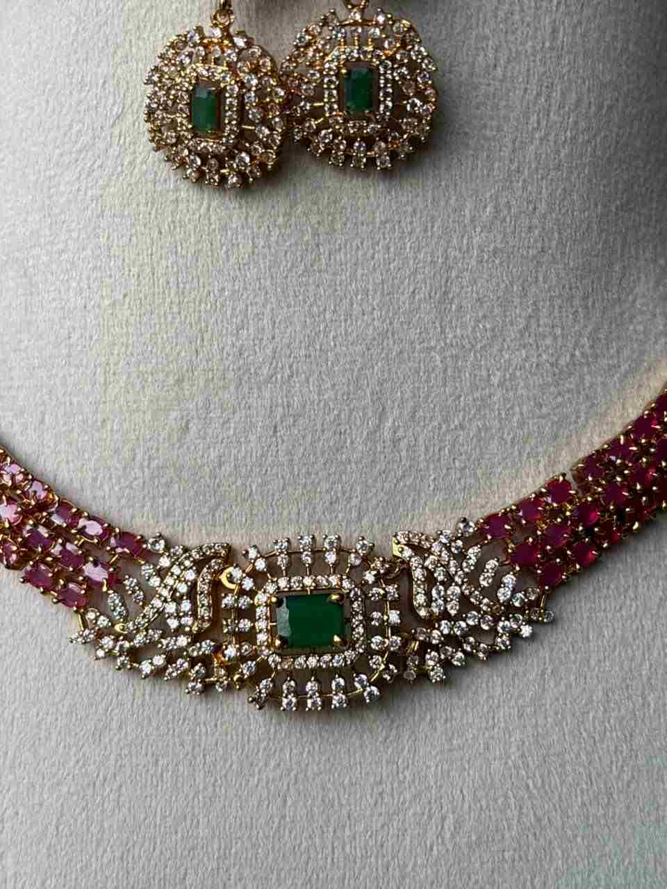 N0103  Hasli type Ruby & White Stone necklace
