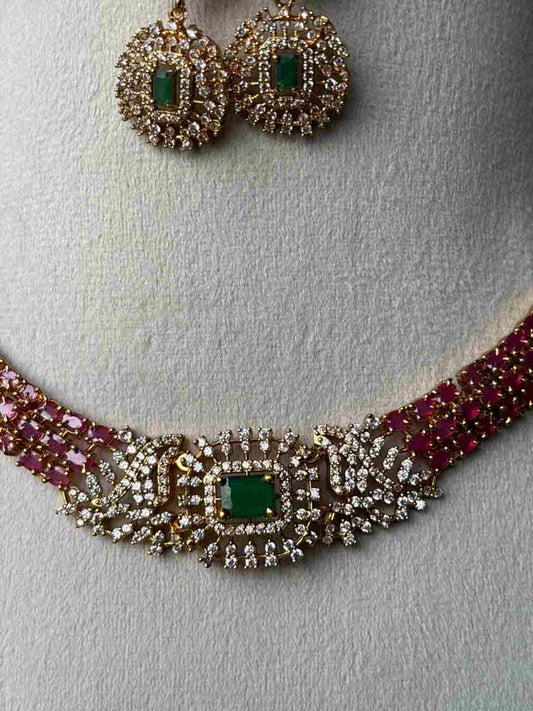 N0103  Hasli type Ruby & White Stone necklace