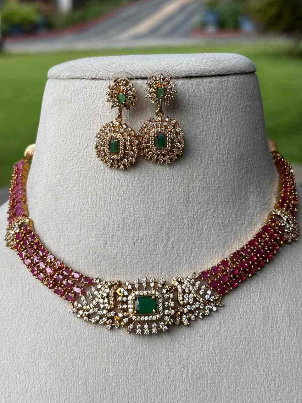 N0103  Hasli type Ruby & White Stone necklace