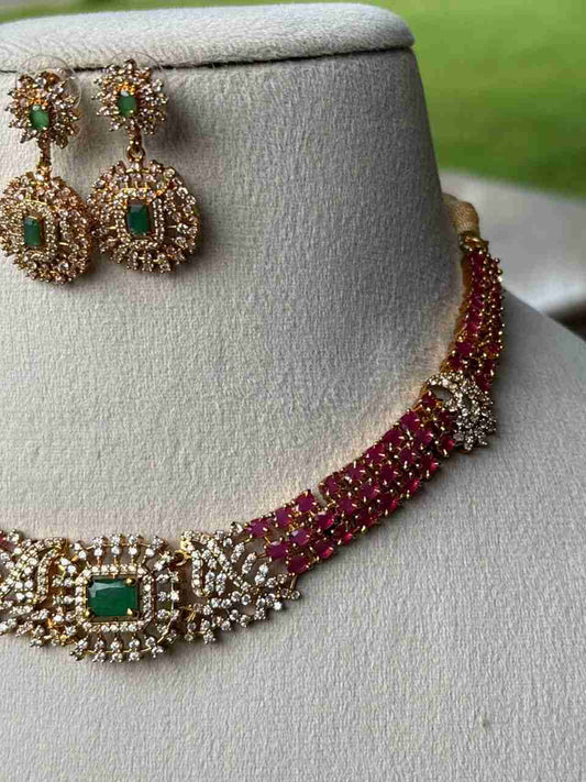 N0103  Hasli type Ruby & White Stone necklace