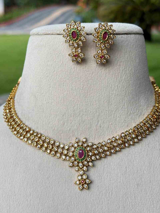 N0138 AD White stone Floral  Necklace
