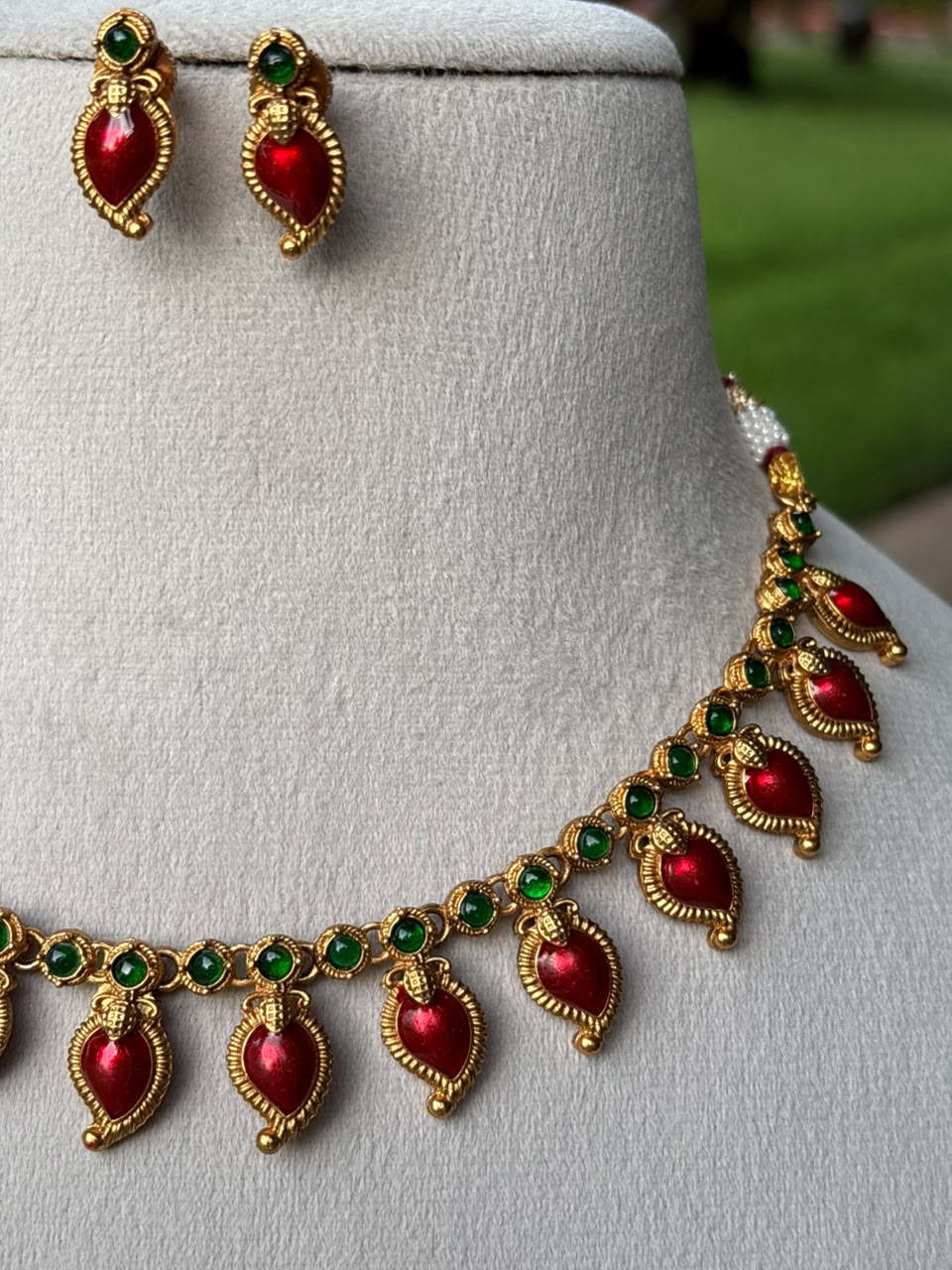 N0247 Traditional Red Manga Mango motif Palaka Necklace