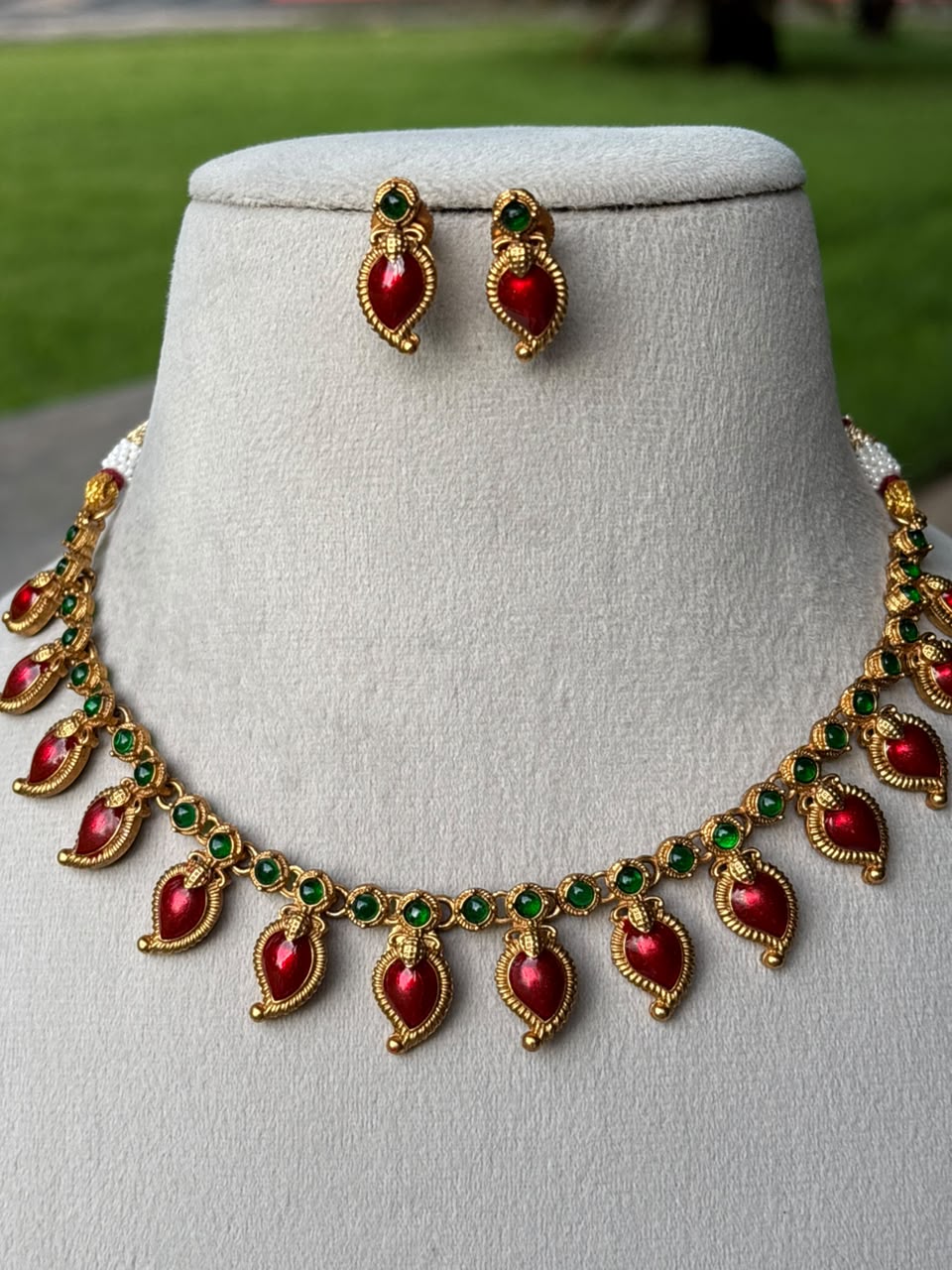 N0247 Traditional Red Manga Mango motif Palaka Necklace